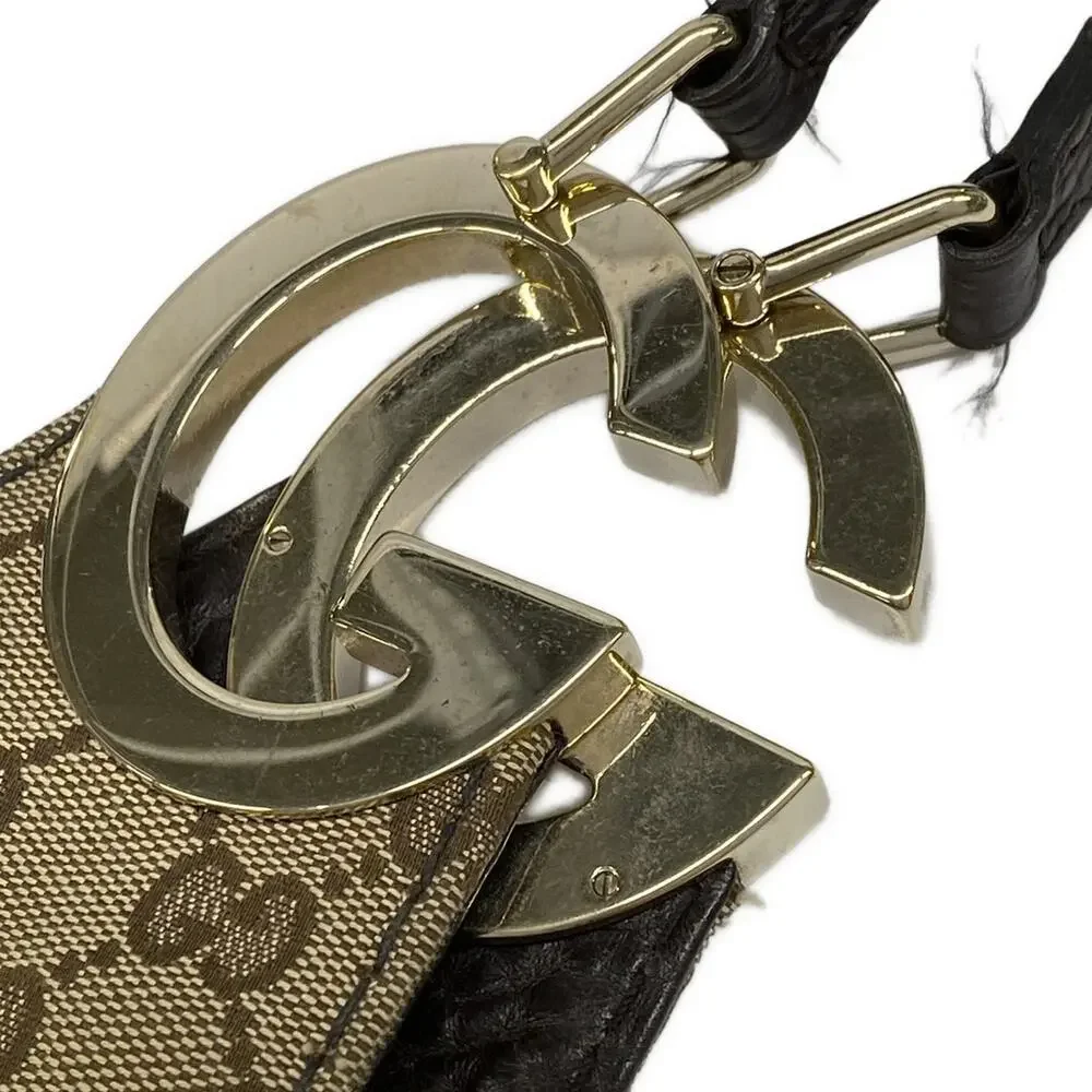 Gucci Charlotte/GG pattern Shoulder Bag 203503 Dark Brown Beige Jacquard Leather